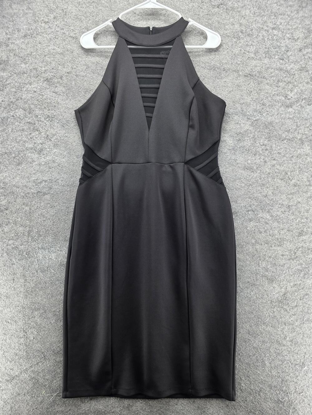 Enfocus Studio Dress Womens 14 Black Halter Mesh Illusion Cocktail Sheath Party